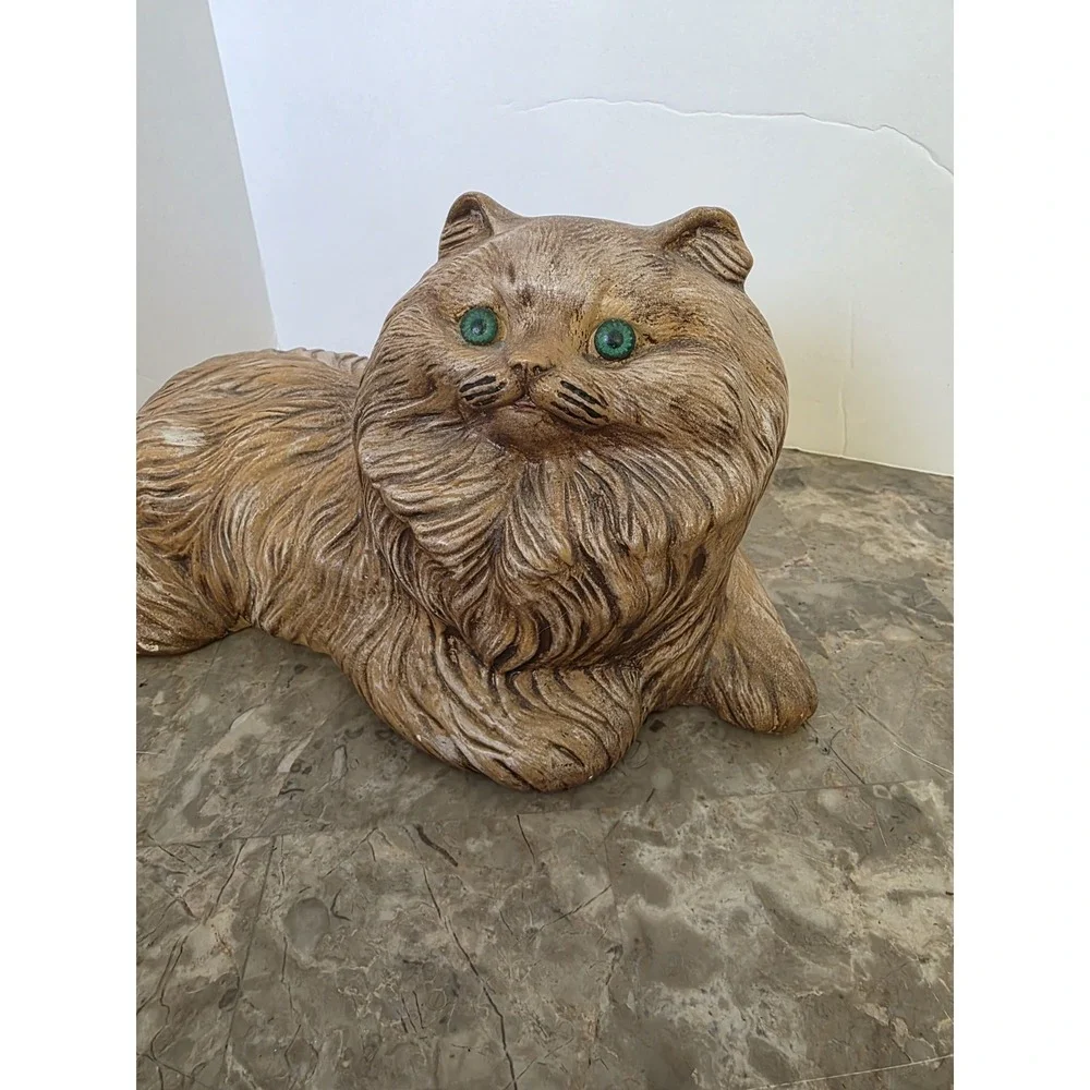Vintage 70's Ceramic Cats Tan‎ Green Eyes Standing Cat 8